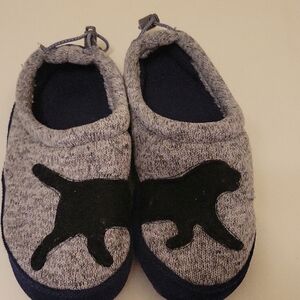 L.L. Bean Gray/Blue Kids Slippers with Black Dog Design Size 12-13